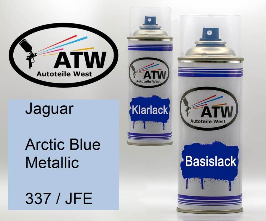 Jaguar, Arctic Blue Metallic, 337 / JFE: 400ml Sprühdose + 400ml Klarlack - Set, von ATW Autoteile West.